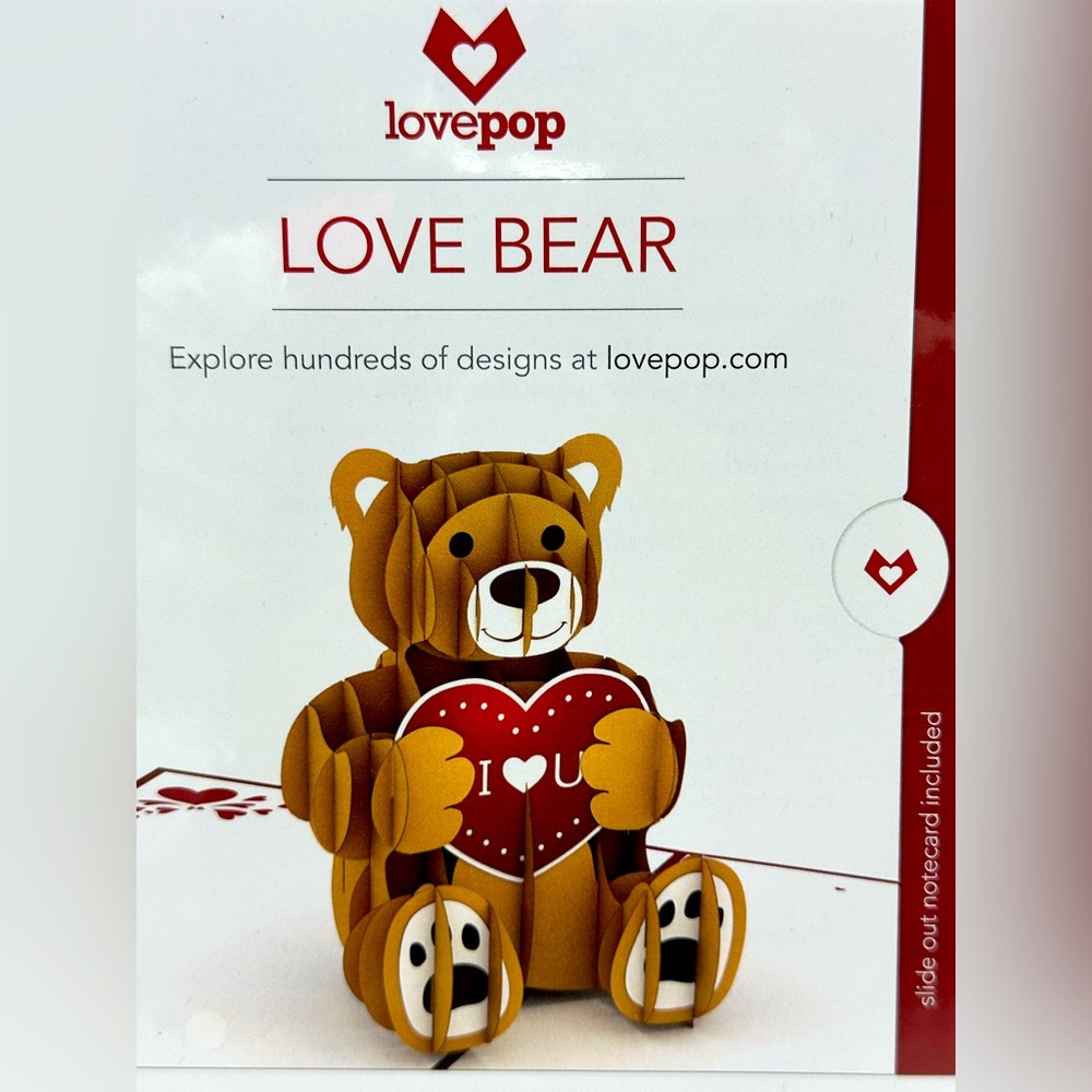 lovepop LOVE BEAR ~ I HEART YOU ~ 3-D Pop-Up Teddy Bear Valentine Greeting Card
